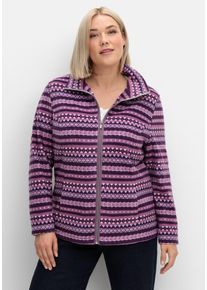 Große Größen Fleecejacke mit Norweger-Allovermuster Gr. 52 lila von sheego für Damen