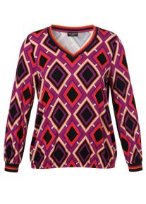 Via Appia Due Große Größen Langarmshirt mit Grafikprint und Ringelbündchen Gr. 46 pink für Damen