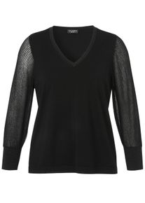 Via Appia Due Große Größen Pullover mit plissierten Ärmeln aus Glanzgarn Gr. 50 schwarz für Damen