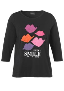 Via Appia Due Große Größen 3/4-Arm-Shirt mit Strass- und Motivdruck vorn Gr. 52 schwarz für Damen
