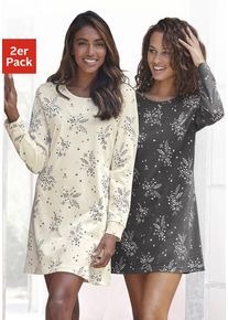 Vivance Dreams Nachthemd beige Gr. 32/34 für Damen. Rundhals und Allover-Druck. Basic. Nachhaltig.