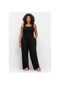 Jumpsuit sheego "Große Größen" Gr. 44, Normalgrößen, schwarz Damen Overalls mit Smok-Oberteil und weitem Bein