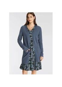 Strickjacke Tamaris Gr. 36/38, blau (indigo melange) Damen Strickjacken mit Taschen