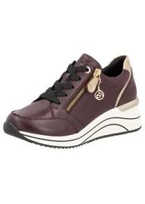 Keilsneaker Remonte Gr. 40, goldfarben (bordeaux, goldfarben) Damen Schuhe Freizeitschuh, Halbschuh, Schnürschuh mit goldfarbenem Logoanhänger