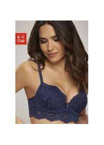 Push-up-BH s.Oliver "Charline" Gr. 85, Cup C, blau (dunkelblau) Damen BHs mit verlängertem Unterbrustband aus Spitze, Dessous