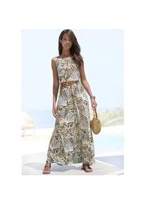 Maxikleid Lascana Gr. 44, N-Gr, bunt (creme, khaki, hellblau, braun bedruckt) Damen Kleider leichtes Sommerkleid mit Alloverprint, fließendes Strandkleid