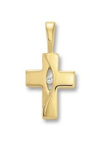 Ketten-Anhänger ONE ELEMENT "Zirkonia Kreuz Anhänger aus 333 Gelbgold" Schmuckanhänger Gr. Gelbgold 333, goldfarben (gold) Damen Gold Schmuck