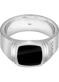 Fingerring BOSS "ODELL, 1580652S,M,L" Fingerringe Gr. 64, Edelstahl, schwarz (edelstahlfarben, schwarz, schwarz) Herren mit Onyx