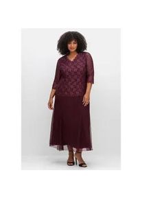 Abendkleid sheego "Große Größen" Gr. 54, Normalgrößen, lila (aubergine) Damen Kleider mit Spitzenoberteil und Chiffonrock