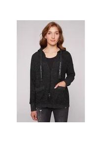 Cardigan SOCCX Gr. XXXL, schwarz (schwarz melange) Damen Strickjacken aus Feinstrick