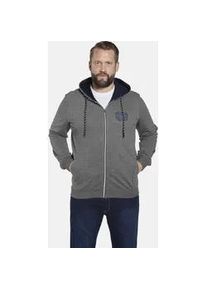 Kapuzensweatjacke CHARLES COLBY "Sweatjacke DUKE FINNEGAN" Gr. 5XL, grau (grau melange) Herren Sweatjacken mit kontrastfarbener Kapuze