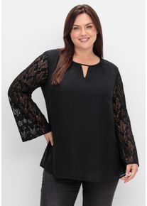 Große Größen Tunika im Lagenlook, mit Spitzenärmeln Gr. 42 schwarz von sheego für Damen