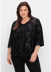 Große Größen Blusenjacke mit Pailletten und 3/4-Ärmeln Gr. 48 schwarz von sheego für Damen