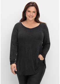 Große Größen Langarmshirt mit Glitzereffekt, in A-Linie Gr. 52/54 schwarz von sheego für Damen