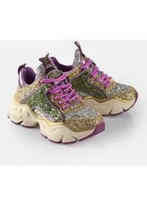 Sneaker Buffalo "BINARY GLAM" Gr. 40, bunt (goldfarben glitter) Damen Schuhe Freizeitschuh, Chunky-Sneaker, Schnürschuh mit Glitter