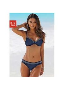 Bügel-Bikini Lascana Gr. 36, Cup E, blau (marine) Damen Bikini-Sets mit gestreiften Einsätzen