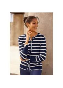 Cardigan Heine Gr. 36, blau (marine, weiß, gestreift) Damen Strickjacken