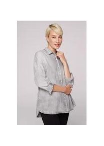 Jeansbluse SOCCX, Damen, Gr. L/XL, grau (light grau bleached), Denim/Jeans, Material: 97% Baumwolle, 3% Elasthan, bedruckt, oversize normal, hoch geschlossener Ausschnitt, weit 1-Knopf-Manschette, Blusen Jeansbluse, im Turn-Up-Look