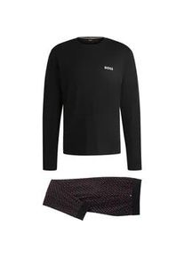 Pyjama BOSS "Relax Long Set" Gr. L, schwarz (black 003) Herren Homewear-Sets mit Rundhalsausschnitt