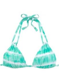 Triangel-Bikini-Top s.Oliver "Enja" Gr. 40, Cup C/D, blau (türkis, weiß) Damen Bikini-Oberteile mit Batikdruck