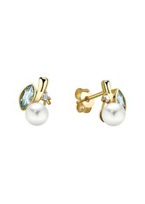 Diamonds by Ellen K. Damen Paar Ohrstecker "375 Gold gelb Topas blau Zirkonia weiß Perle", ONE-SIZE, Gold, gelb, FASCINATION BY ELLEN K., Gold, Ohrringe