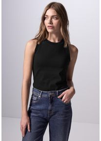 Damen T-Shirt, schwarz, casual, Gr. 46, STREET ONE STUDIO, unifarben, Web, 97% Baumwolle, 3% Elasthan, Shirts, aus elastischem Materialmix