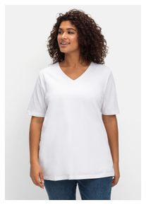sheego Damen T-Shirt "Große Größen", weiß, klassisch, Gr. 56, unifarben, Obermaterial: 50% Baumwolle, 50% Modal, Shirts, mit doppellagigem Vorderteil