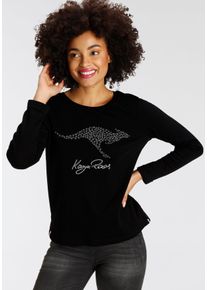 Kangaroos Damen Sweatshirt, schwarz, casual, Gr. 32, unifarben mit Farbeinsatz, bedruckt, kontrastfarbene Details, Interlock, Obermaterial: 100%