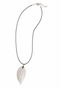Firetti Damen Kette mit Anhänger "mit großem Blatt-Anhänger", Metall-Polyurethan, L: 50cm, schwarz, Metall, Polyurethan, Halsketten