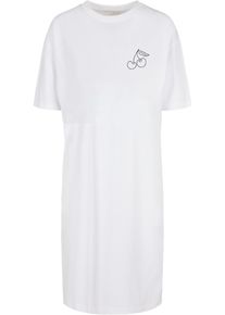 Merchcode Damen Shirtkleid "Merchcode Damen Ladies Cherry Oversized Slit Dress", weiß, klassisch, Gr. S, 100% Baumwolle, Kleider