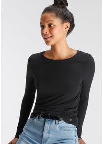 Tamaris Damen Langarmshirt, schwarz, Basic, Gr. 44, unifarben, Jersey, Obermaterial: 95% Viskose, 5% Elasthan, Shirts, langärmlig, sehr figurbetont,