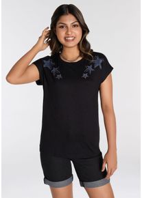 Laura Scott Damen Kurzarmshirt, schwarz, feminin, Gr. 38, bedruckt, Single Jersey, Obermaterial: 95% Viskose, 5% Elasthan, Shirts, mit stylischen