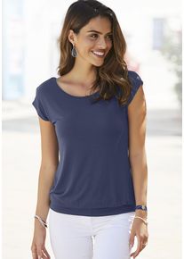Lascana Damen Longshirt "mit breitem Bund", blau, modisch, Gr. 36, unifarben, Obermaterial: 95% Viskose (LENZING ECOVERO), 5% Elasthan, Shirts, aus
