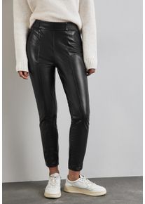 Street One Damen Lederhose, schwarz, casual, Gr. 46, unifarben, Stoff, 94% Polyester, 6% Elasthan, Hosen, High Waist
