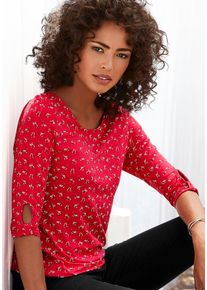 Lascana Damen 3/4-Arm-Shirt "mit kleinem Cut-Out am Ärmelsaum", rot, casual, Gr. 36, bedruckt, Obermaterial: 95% Viskose (LENZING ECOVERO), 5%