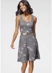 Laura Scott Damen Sommerkleid, grau, feminin, Gr. 36, bedruckt, gemustert, Jersey, Obermaterial: 95% Viskose, 5% Elasthan, Kleider, figurbetonte