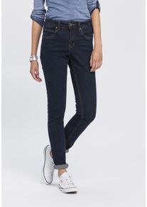 Arizona Damen Slim-fit-Jeans "Bund mit seitlichem Gummizugeinsatz", blau, Basic, Gr. 44, Denim/Jeans, Obermaterial: 98% Baumwolle, 2% Elasthan,