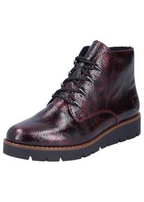 Rieker Damen Plateaustiefelette, Gr. 38, rot, Lacklederimitat, glänzend, sportlich, Schuhe, Schnürstiefelette, Keilboots mit Anziehschlaufe in