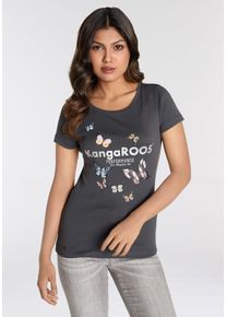 Kangaroos Damen T-Shirt, bunt, casual, Gr. 48, bedruckt, gemustert, Rippware, Obermaterial: 100% Baumwolle, Shirts, Kurzarm, körpernahe Passform, aus