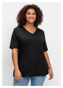 sheego Damen T-Shirt "Große Größen", schwarz, klassisch, Gr. 44, unifarben, Obermaterial: 50% Baumwolle, 50% Modal, Shirts, mit doppellagigem