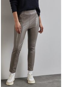 Street One Damen Lederhose, braun, casual, Gr. 46, unifarben, Stoff, 94% Polyester, 6% Elasthan, Hosen, High Waist