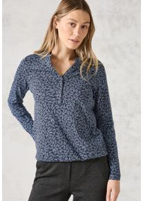 Cecil Damen Blusenshirt, blau, casual, Gr. XXL, bedruckt, Web, 100% Baumwolle, Shirts, mit geschlitztem Rundhalsausschnitt
