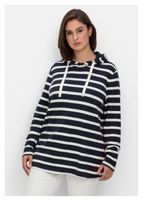 sheego Damen Langarmshirt "Große Größen", blau, casual, Gr. 40, gestreift, Obermaterial: 100% Baumwolle, Shirts, mit Kapuze