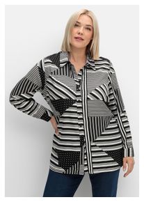 sheego Damen Druckbluse "Große Größen", schwarz, casual, Gr. 52, gemustert, Obermaterial: 100% Polyester, Blusen, mit grafischem Patchwork-Druck