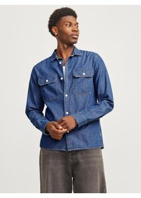 Jack & Jones JACK & JONES Herren Langarmhemd "JJETRAVIS SHIRT LS NOOS", blau, modisch, Gr. M, unifarben, Web, Obermaterial: 100% Baumwolle, Hemden, mit