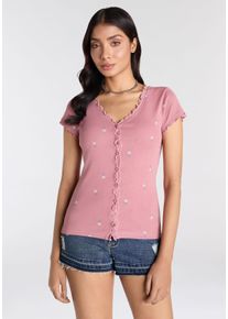 Kangaroos Damen Kurzarmshirt, rosa, casual, Gr. 44, geblümt, bedruckt, gemustert, Rippware, Obermaterial: 100% Baumwolle, Shirts, kurzärmelig,