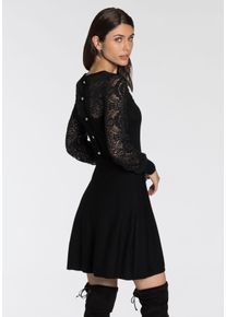 Melrose Damen Strickkleid, schwarz, feminin, Gr. 38, Feinstrick, Spitze, Obermaterial: 70% Viskose, 30% Polyamid. Spitze: 90% Polyamid, 10% Elasthan,