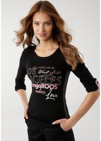 Kangaroos Damen Langarmshirt, schwarz, casual, Gr. 44, bedruckt, kontrastfarbene Details, unifarben mit Farbeinsatz, Rippware, Obermaterial: 100%