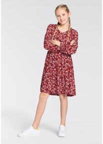 DELMAO Mädchen Jerseykleid "Viskose-Kleid für Mädchen", rot, modisch, Gr. 140, geblümt, Jersey, Obermaterial: 95% Viskose (LENZING ECOVERO), 5%