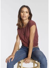 Tamaris Damen T-Shirt, rot, Basic, Gr. 34, Single Jersey, Obermaterial: 95% Viskose, 5% Elasthan, Shirts, Kurzarm, Regular Fit, unifarben, mit